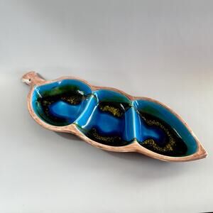 Vintage Santa Anita Ware Divided Dish • MCM Drip Glaze Ceramic Server